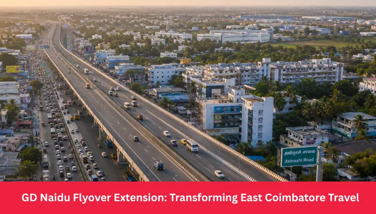 Aerial view of the Avinashi Road flyover extension optimizing urban traffic in Coimbatore