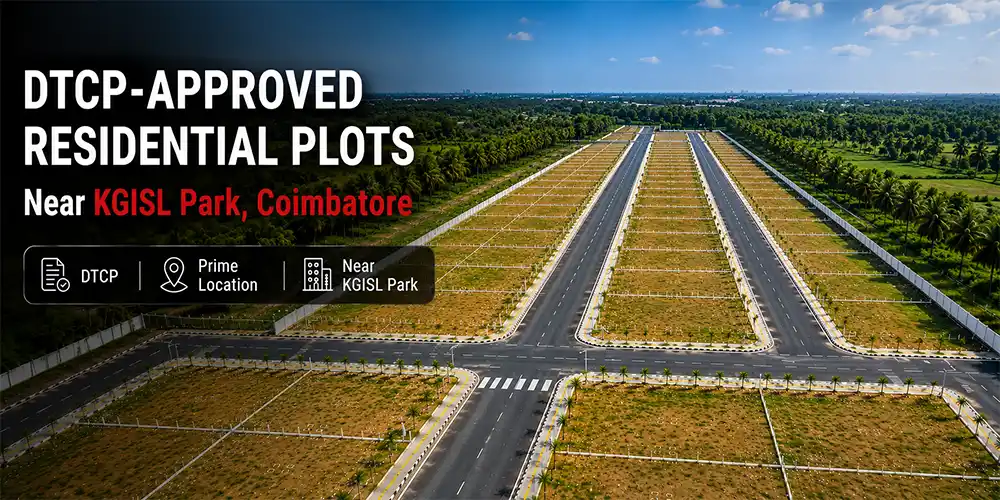 Aerial view of DTCP approved residential plots near KGISL Park IT corridor in Coimbatore