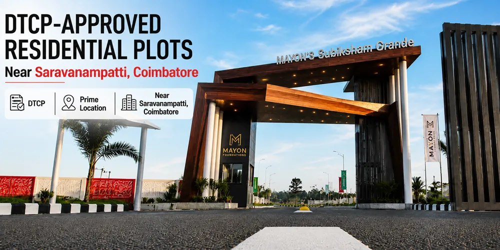 DTCP approved residential plots entrance arch at Mayon Subiksham Grande near Saravanampatti Coimbatore
