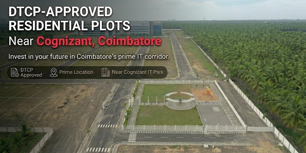 DTCP approved residential plots for sale near Cognizant in Coimbatore with gated layout and roads