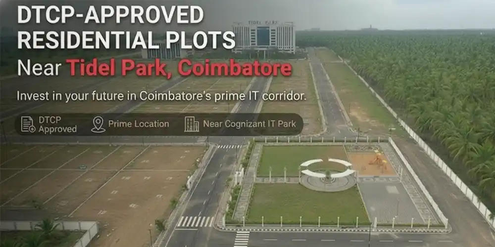 Aerial view of DTCP approved residential plots near Tidel Park IT corridor in Coimbatore