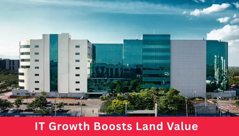 Modern IT park building in Coimbatore showing how IT growth increases nearby land value